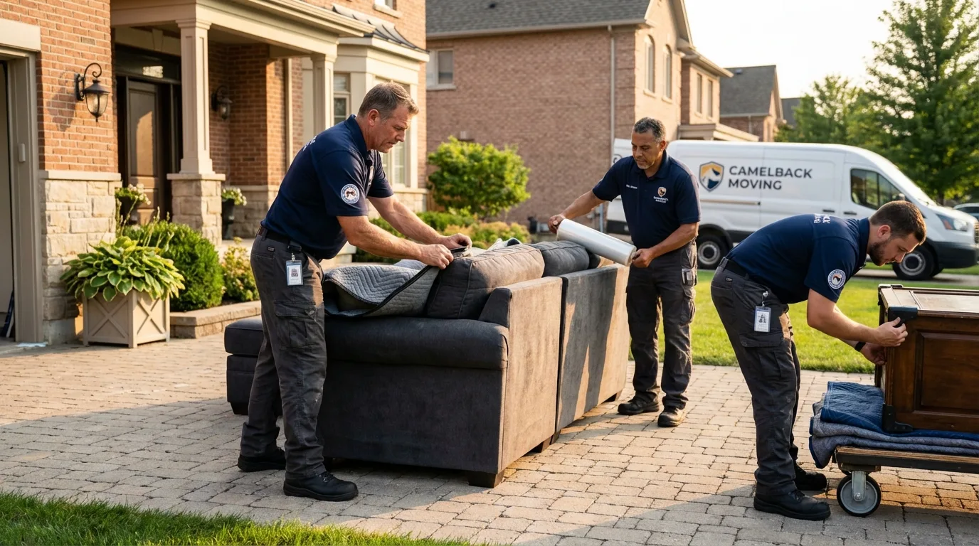 Large estate moving crew wrapping furniture in Medford, NY